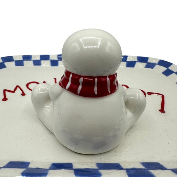 Christmas Snowman Serving Dish Plate Ceramic Pottery Let It Snow Blue White - Picture 8 of 11
